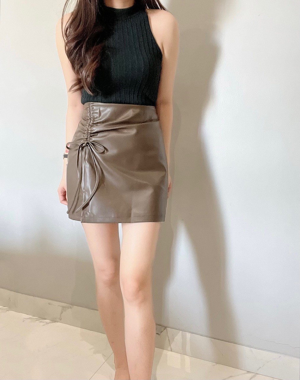 Kode: 3465 (Leather skort) Hitam