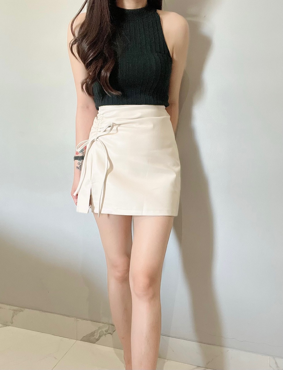 Kode: 3465 (Leather skort) Hitam - Image 3