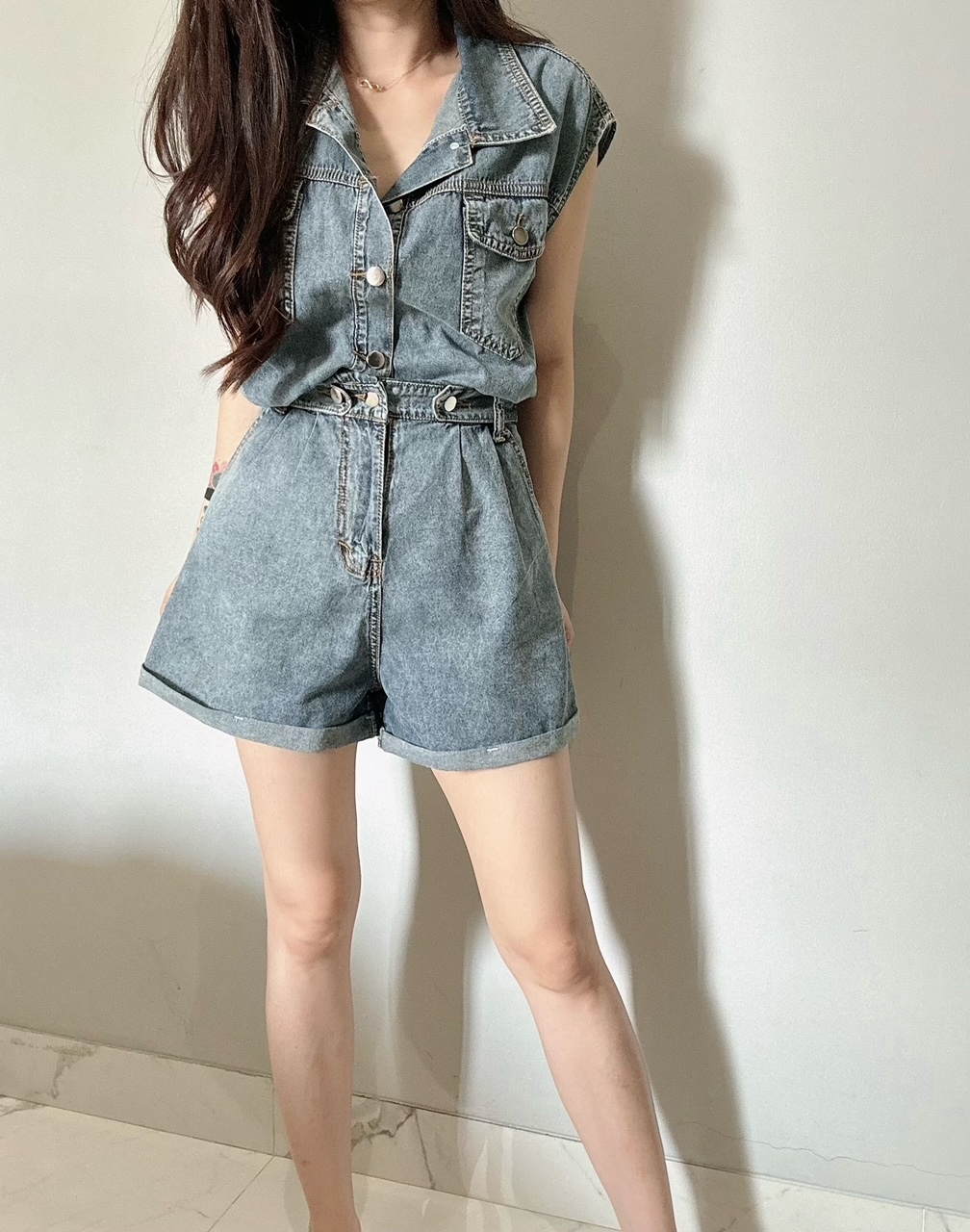 Kode: 3563 (Denim jumpsuit) Biru Muda - Image 2