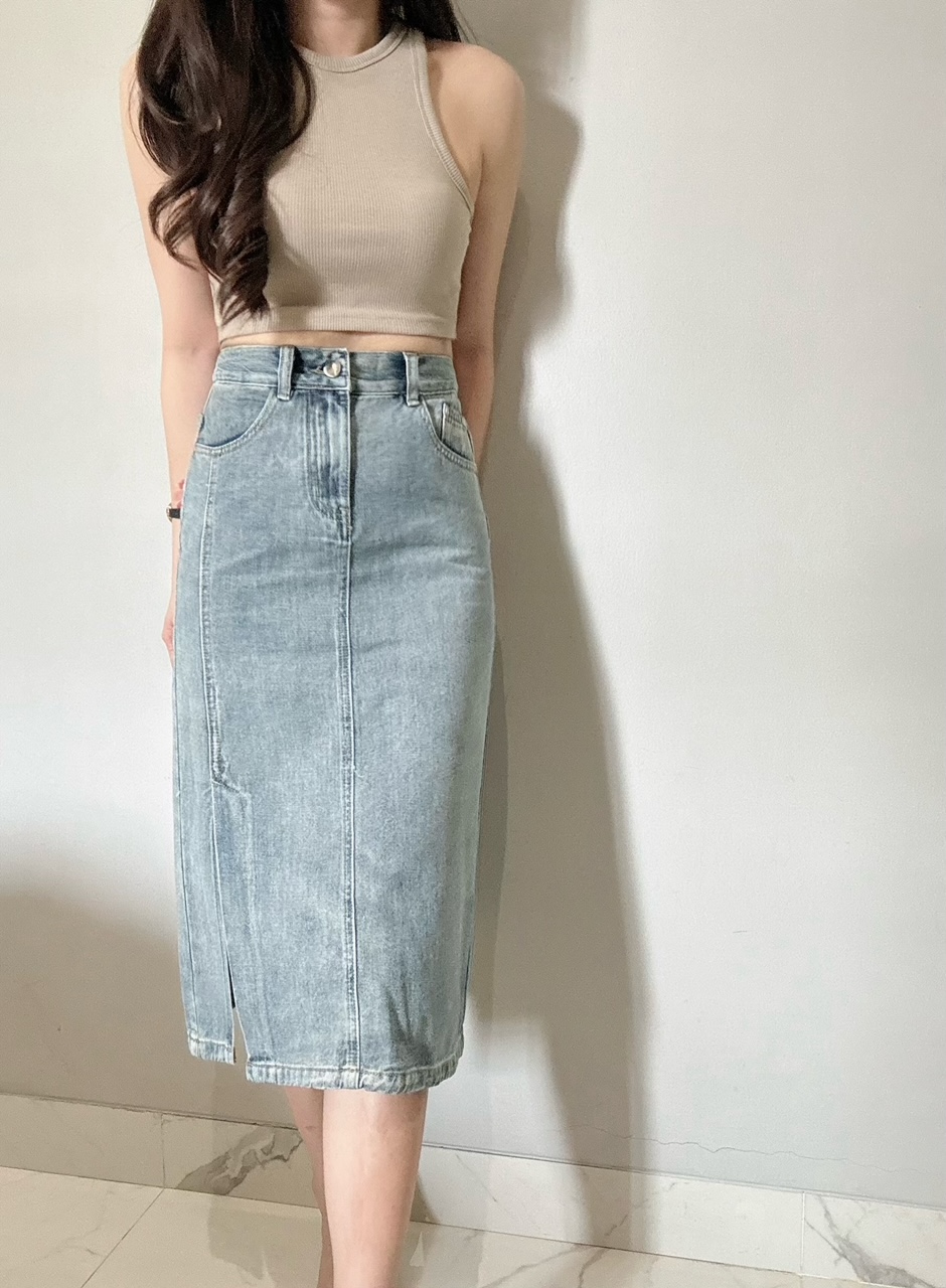 Kode: 3569 (Denim midi slit skirt) - Image 2