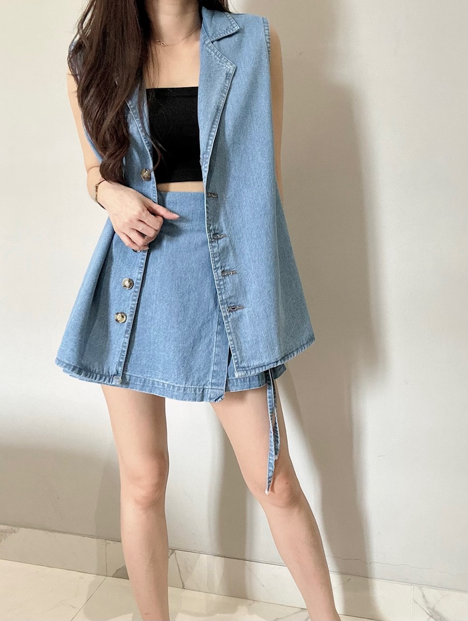 Kode: 3610 (Denim blazer set) Biru