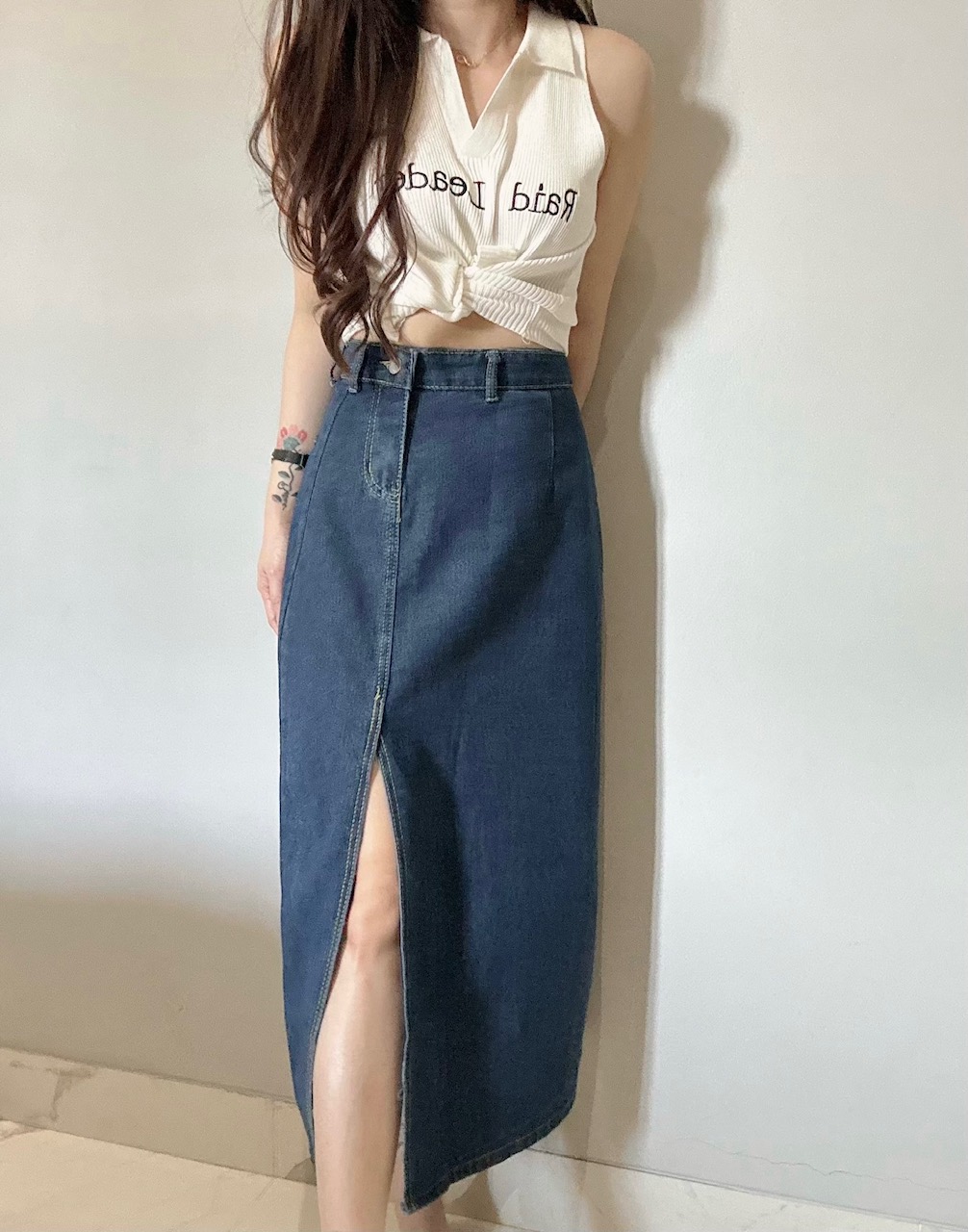 Kode: 3733 (Denim slit skirt)