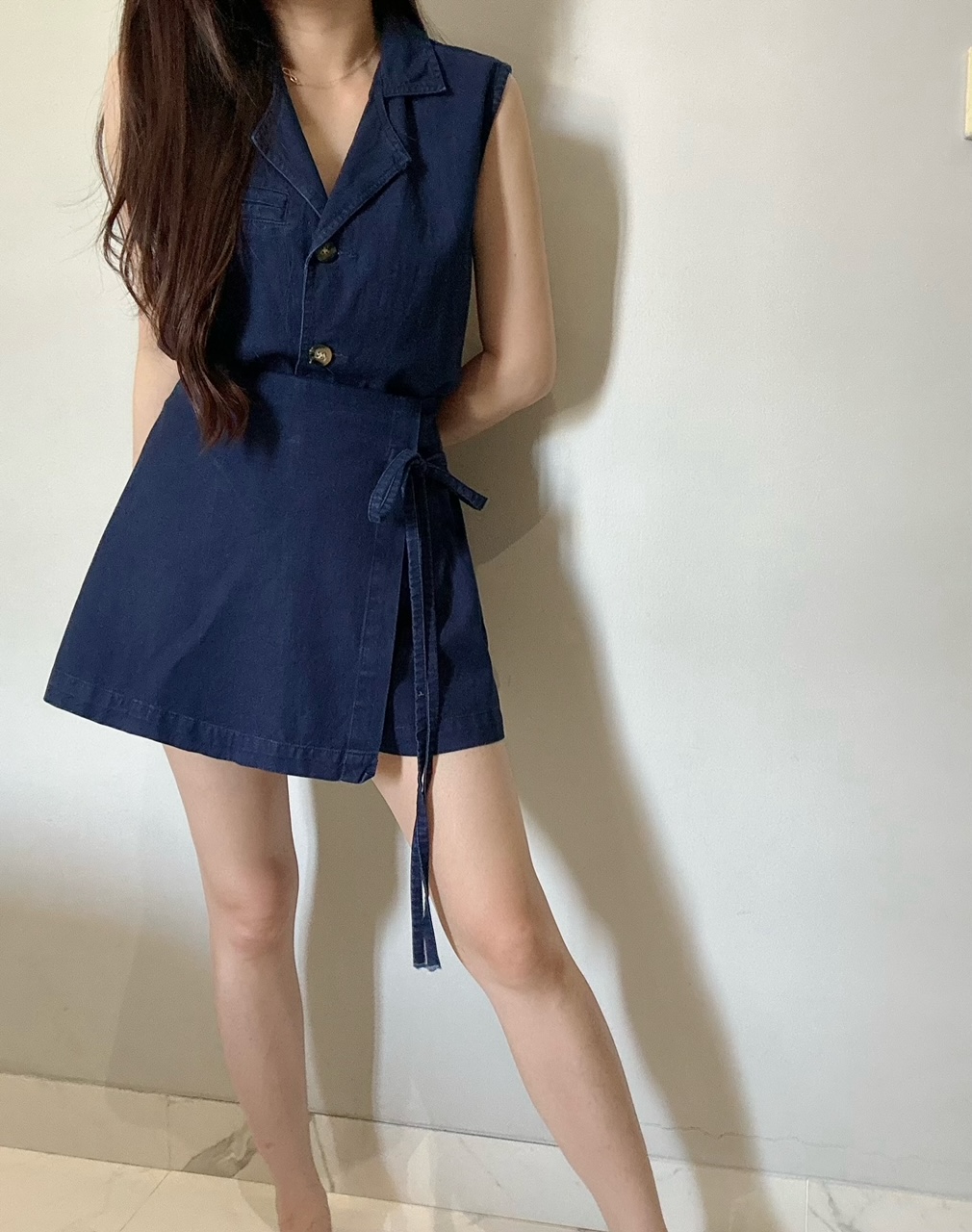 Kode: 3857 (Denim skort set) Biru Tua