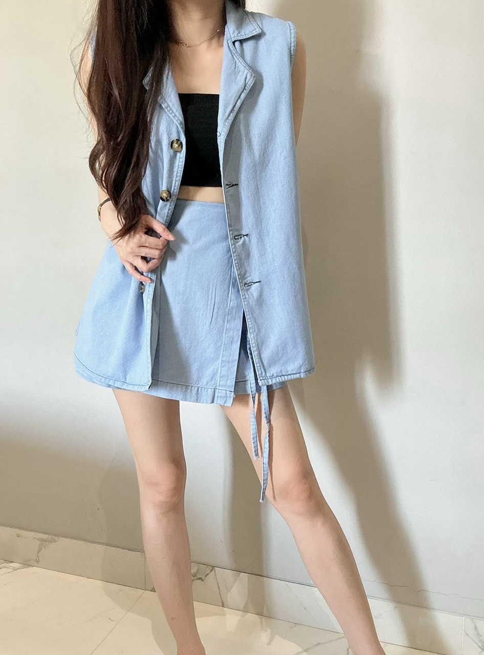 Kode: 3857 (Denim skort set) Biru