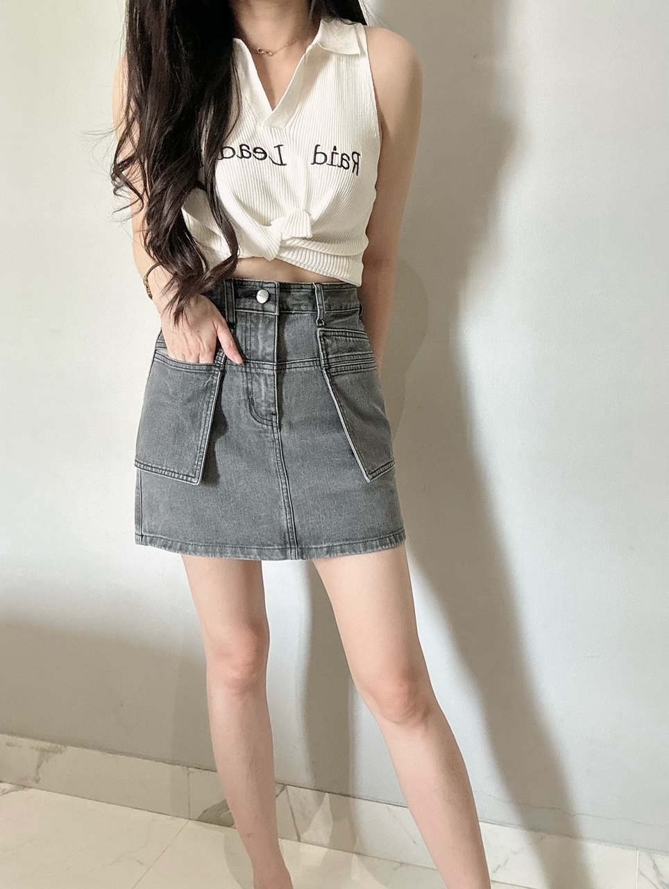 Kode: 3877 (Denim skort) Snow Black