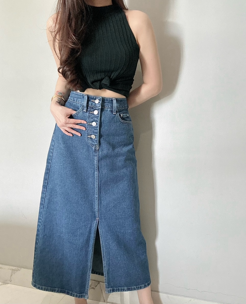 Kode: 4244 (Denim slit skirt)