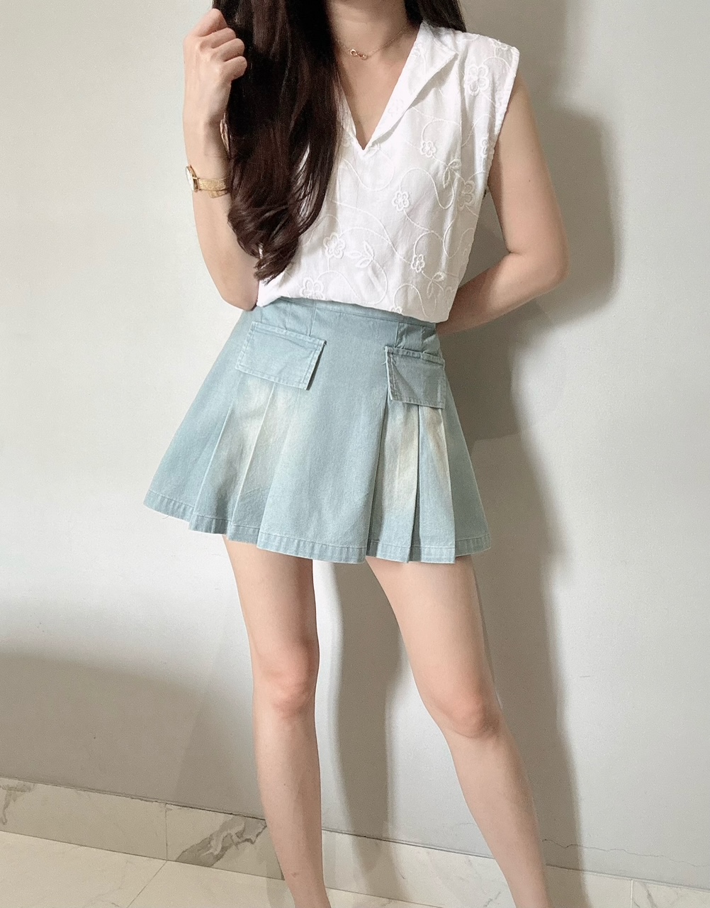 Kode: 4338 (Denim set) Biru Muda