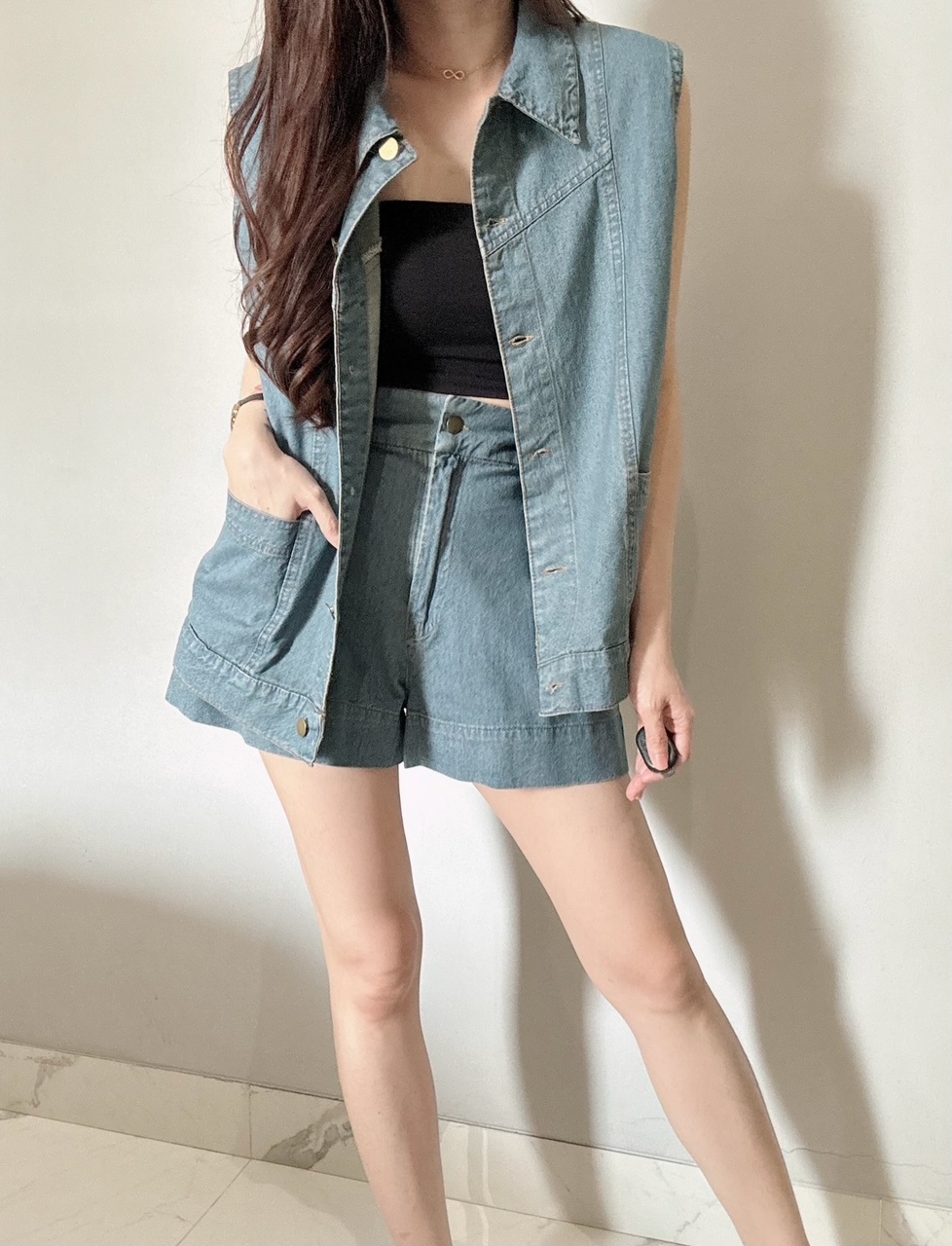 Kode: 4437 (Denim set) Biru Muda - Image 3