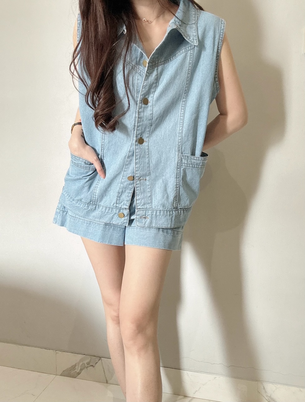 Kode: 4437 (Denim set) Biru Muda - Image 2