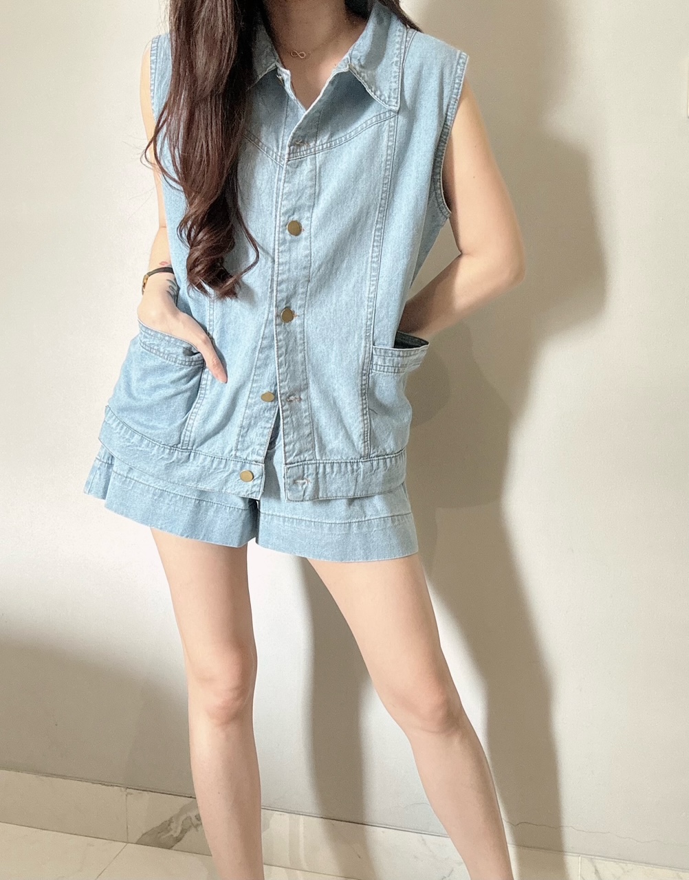 Kode: 4437 (Denim set) Biru Muda
