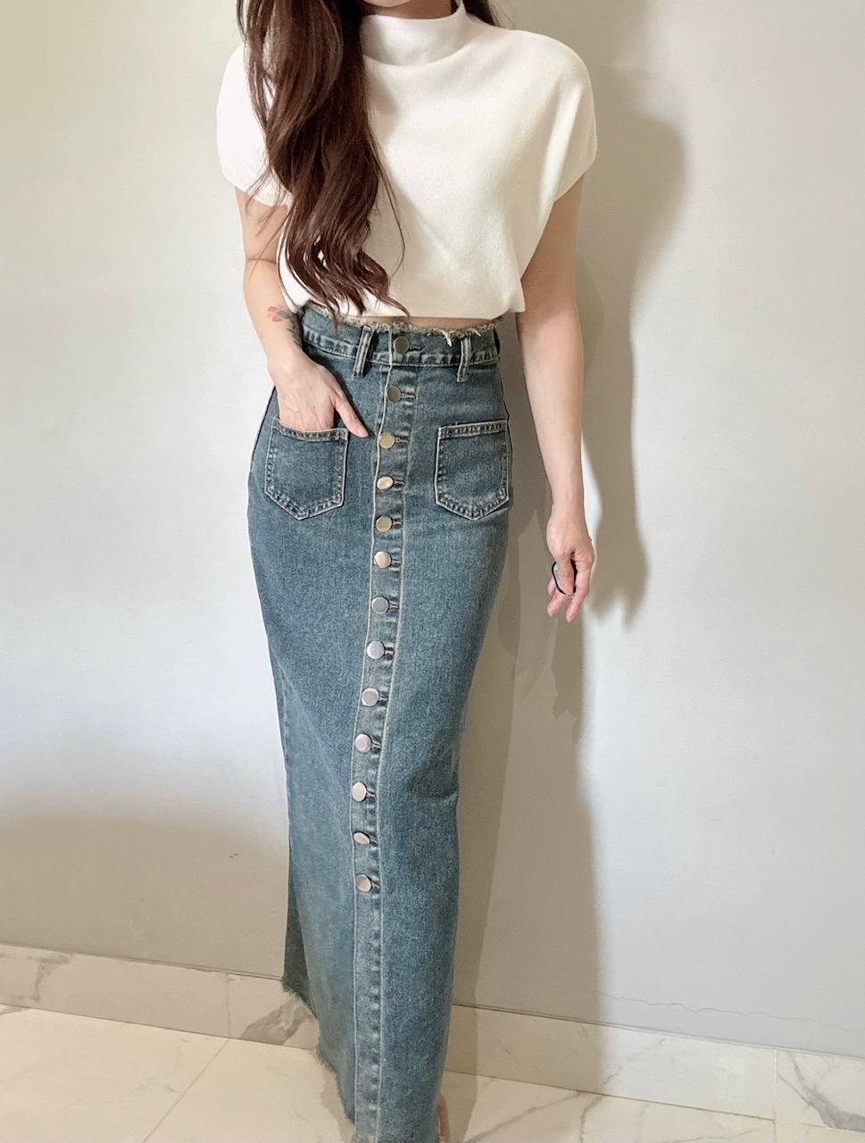 Ndudshop – Denim maxi skirt (Kode: 4965)