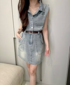 Alternative view of Ndudshop - Denim dress + belt (Kode: 5630)