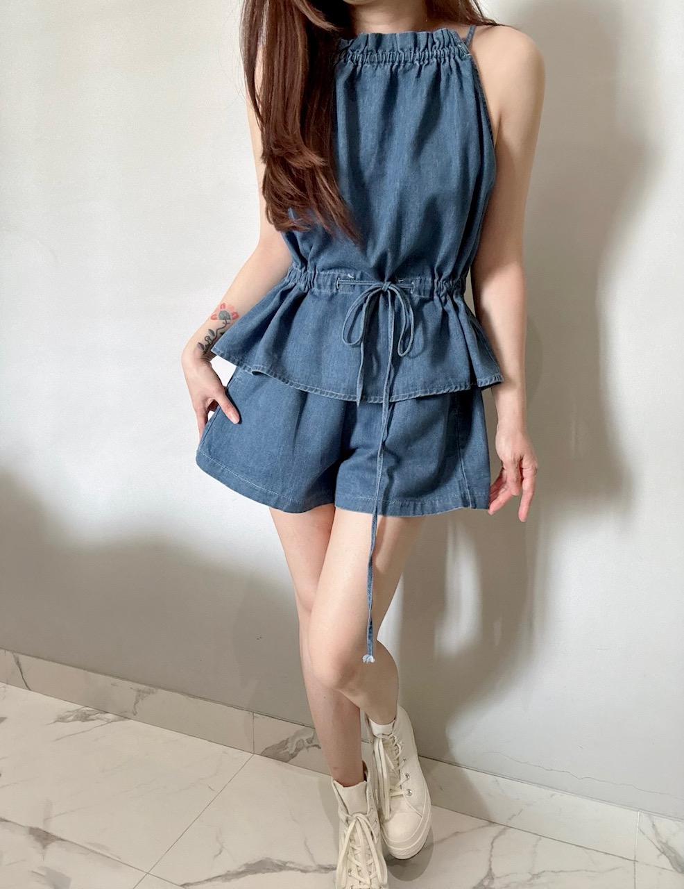 Ndudshop - Denim shorts set (Kode: 5879HML) Biru Muda - Image 2
